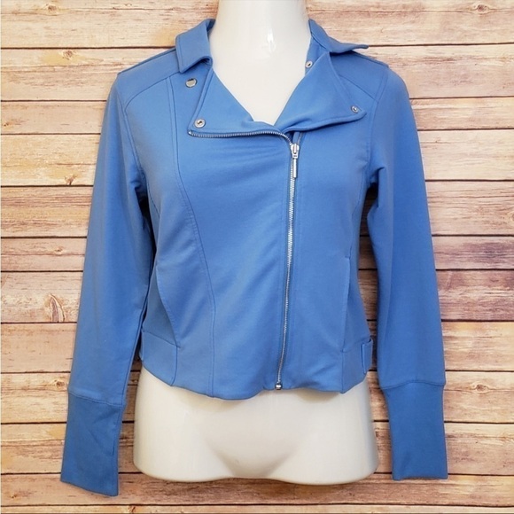 H by Halston Light Blue Moto Crop Jacket Sz 4 - Picture 1 of 10